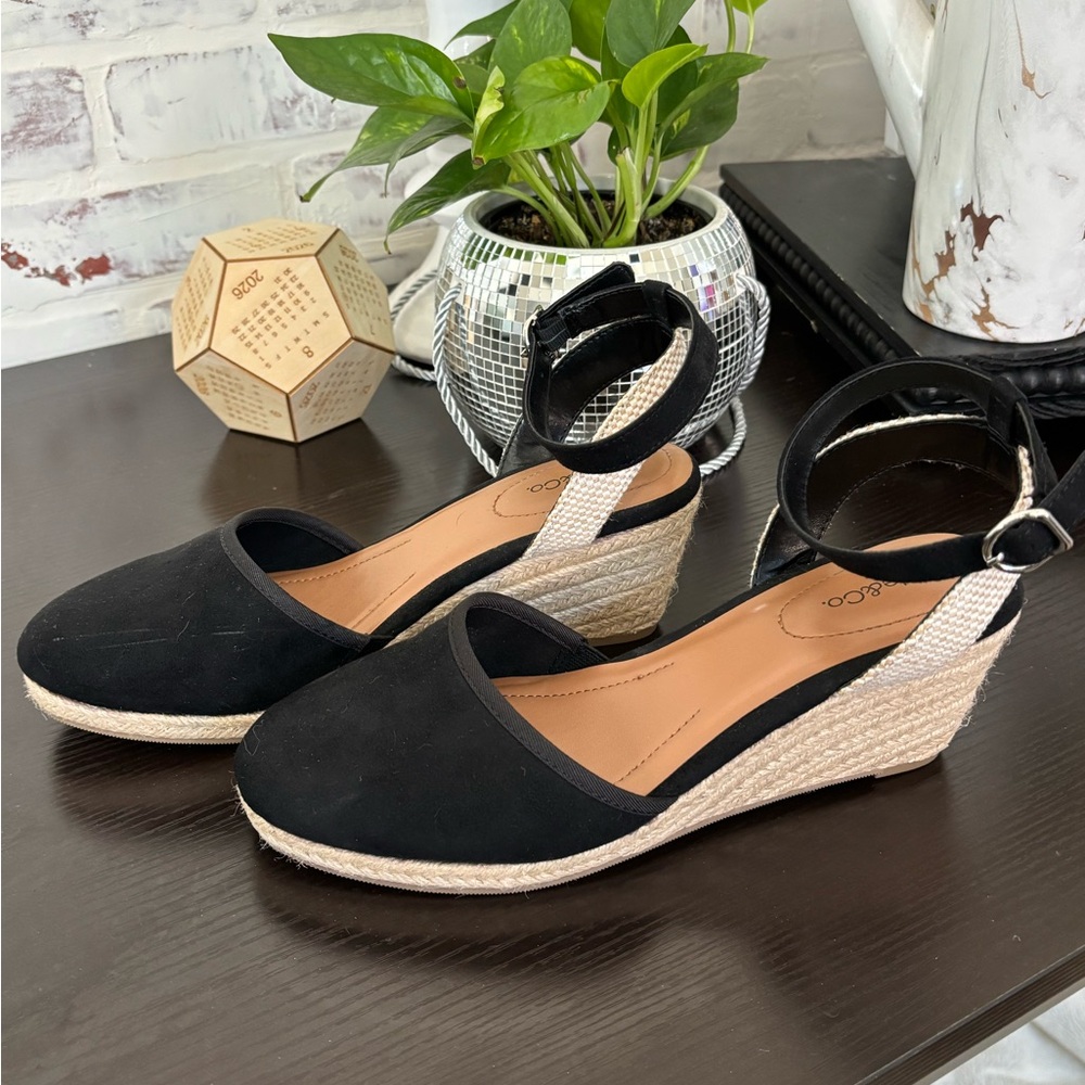 Black Espadrille Wedge Sandals